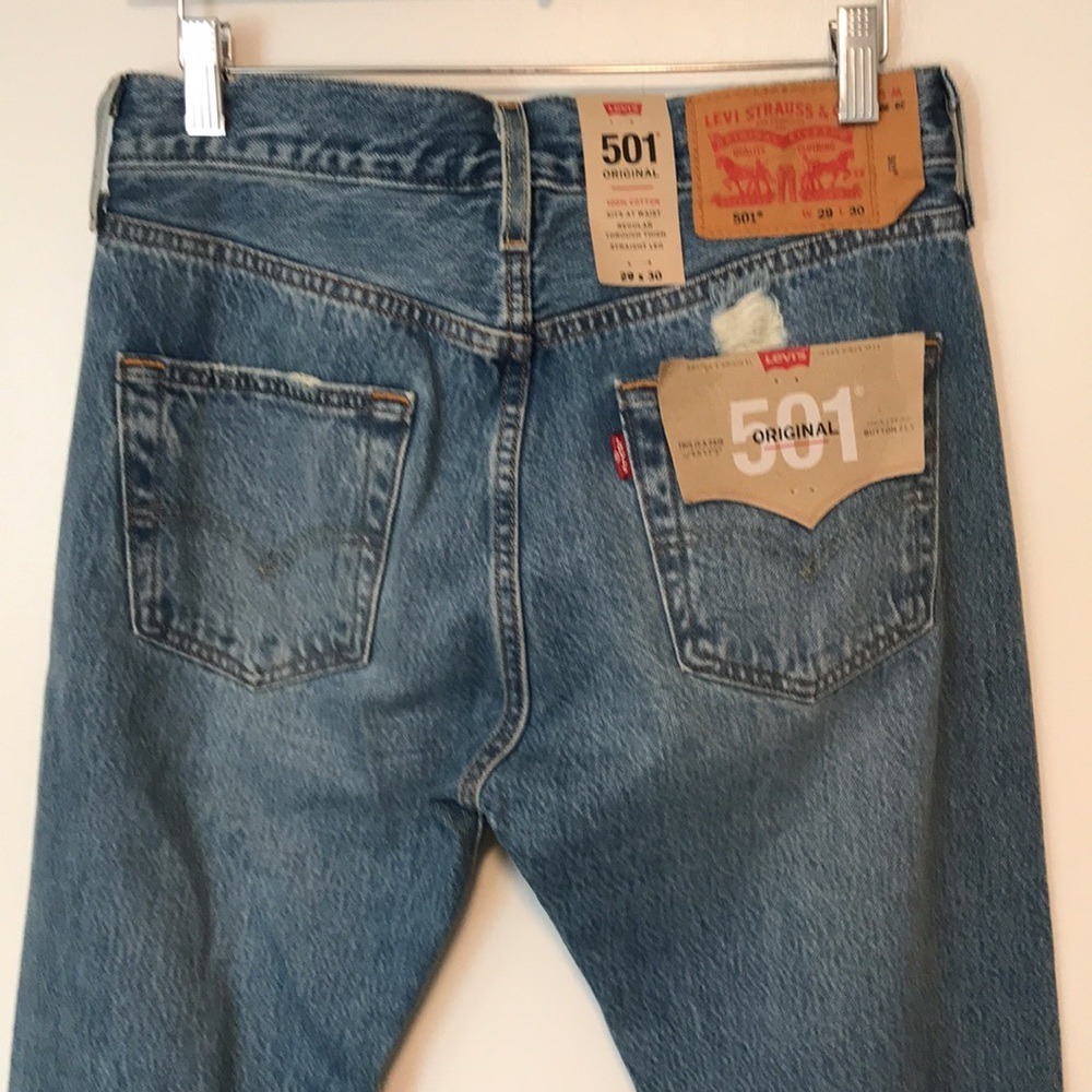 Levi's Men's 29x30 501 Original‎ Jeans Blue Distressed Ripped Straight NEW - Picture 8 of 12